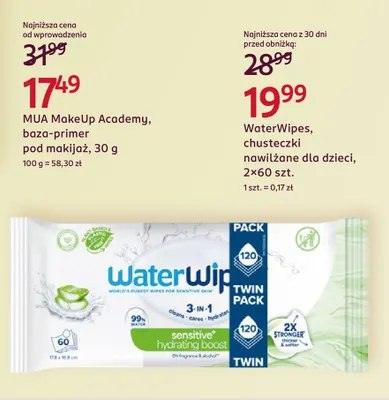 Chusteczki nawilżane dla dzieci WaterWipes 2-pak promocja w Rossmann