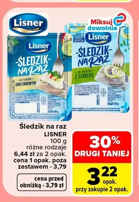 Śledzik na raz w oleju z cebulką Lisner promocja w Carrefour