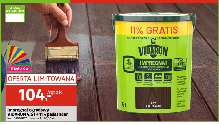 Impregnat ogrodowy VIDARON 4,5l + 11% palisander promocja w Leroy Merlin