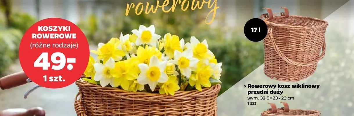 Rowerowy kosz wiklinowy przedni duży promocja w Netto