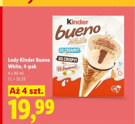 Lody Kinder Bueno White 4-pak 90ml promocja w Lidl