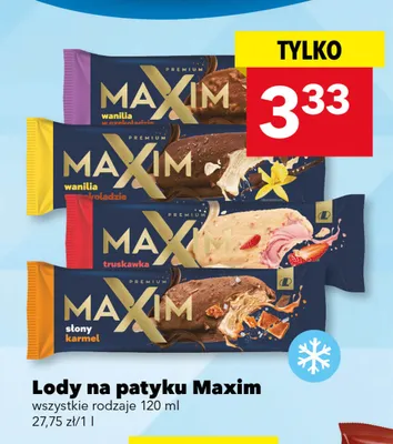 Lody na patyku Maxim wanilia w czekoladzie promocja w LEWIATAN
