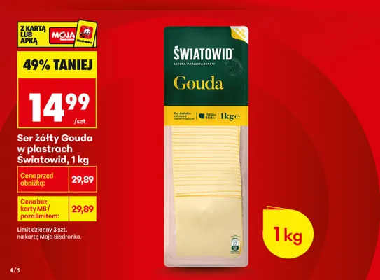 Ser żółty Gouda w plastrach Światowid promocja w Biedronka