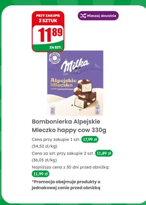 Bombonierka Alpejskie Mleczko happy cow promocja w Dino