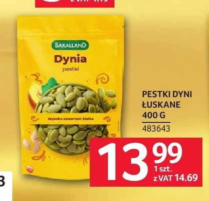 Pestki dyni łuskane BAKALLAND promocja w Selgros