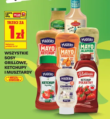Wszystkie sosy grillowe, ketchupy i musztardy TRZECI ZA 1 ZŁ promocja w Biedronka