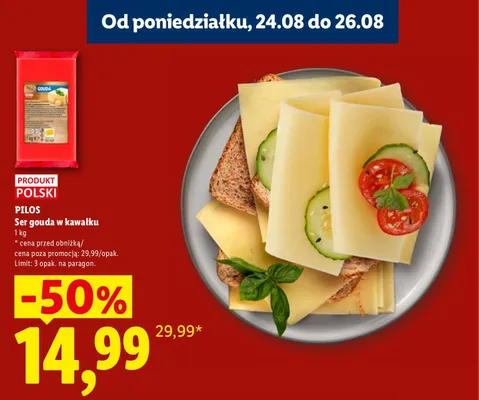 Ser gouda w kawałku Pilos promocja w Lidl