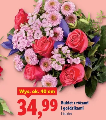 Bukiet z różami i goździkami promocja w Lidl