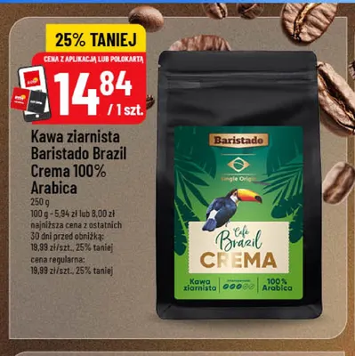Kawa ziarnista Baristado Brazil Crema 100% Arabica promocja w POLOmarket