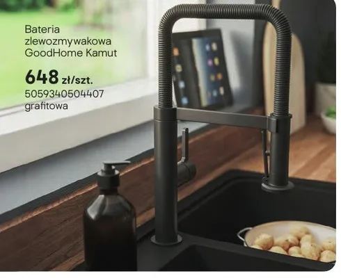 Bateria zlewozmywakowa GoodHome Kamut grafitowa promocja w Castorama