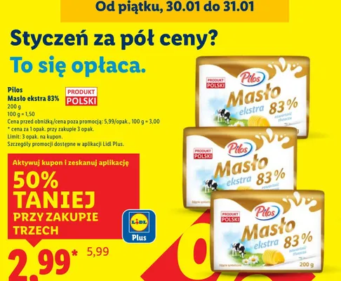 Masło ekstra 83% 200 g promocja w Lidl