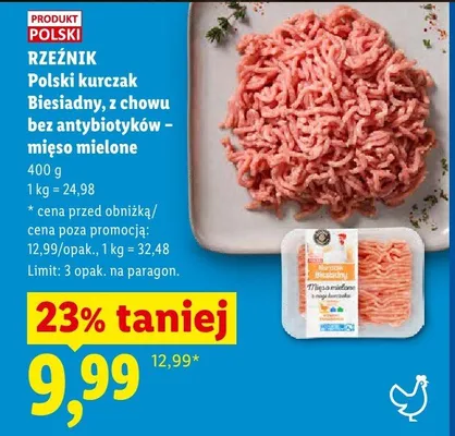 Polski kurczak Biesiadny z chowu bez antybiotyków - mięso mielone Rzeźnik promocja w Lidl