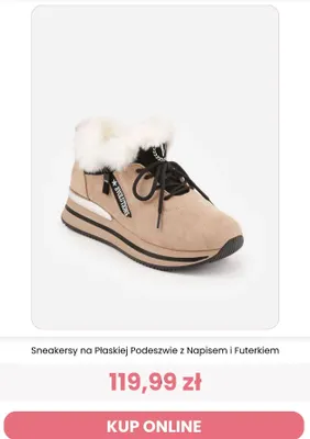 Sneakersy na płaskiej podeszwie z napisem i futerkiem Renee promocja w Renee