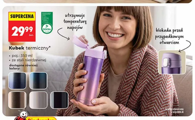 Kubek termiczny 350 ml ze stali nierdzewnej Smukee promocja w Biedronka