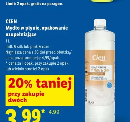 Mydło w płynie opakowanie uzupełniające Cien Pink & Care promocja w Lidl