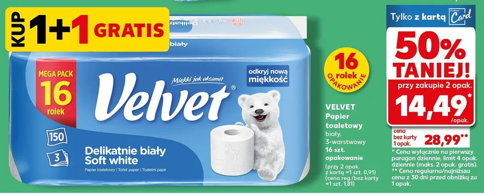 Papier toaletowy biały 3-warstwowy 16 rolek promocja w Kaufland