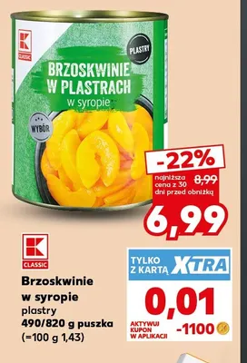Brzoskwinie w syropie plastry K-Classic promocja w Kaufland