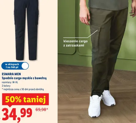 Spodnie cargo męskie z bawełną promocja w Lidl
