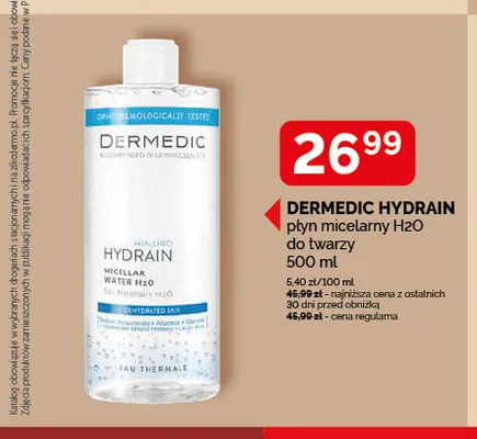Płyn micelarny H2O do twarzy Dermedic Hydrain promocja w Ziko Dermo