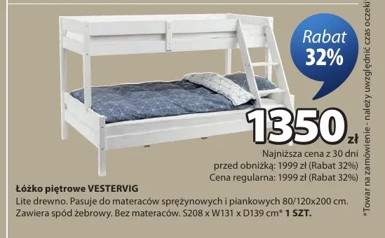Łóżko piętrowe Vestervig promocja w Jysk