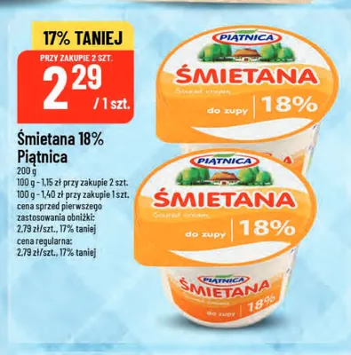 Śmietana Piątnica 18% promocja w POLOmarket