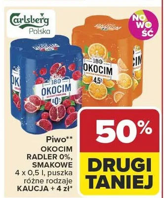 Piwo Okocim Radler 0% smakowe promocja w Carrefour