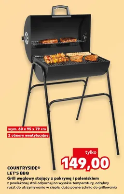 Grill węglowy stojący z pokrywą i paleniskiem promocja w Kaufland