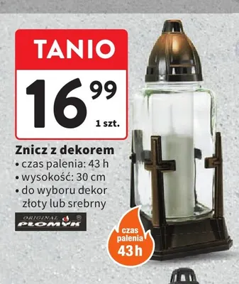 Znicz z dekorem Płomyk promocja w Intermarche