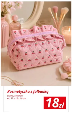 Kosmetyczka z falbanką wiśnie 17x13x10 cm promocja w KiK