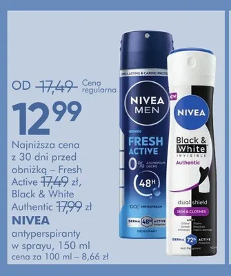 Antyperspirant w sprayu NIVEA Black & White Invisible Authentic promocja w Super-Pharm