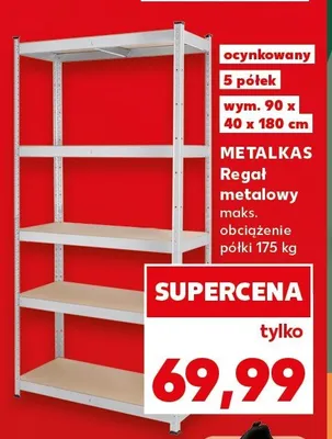 Regał metalowy ocynkowany 5 półek wym. 90x40x180cm maks. obciążenie półki 175kg Metalkas promocja w Kaufland