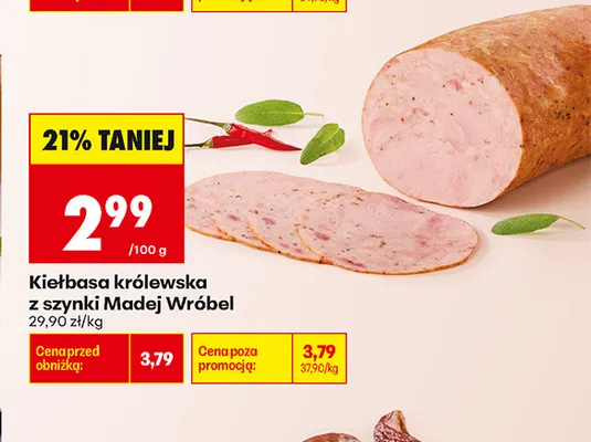 Kiełbasa królewska z szynki Madej Wróbel promocja w Biedronka