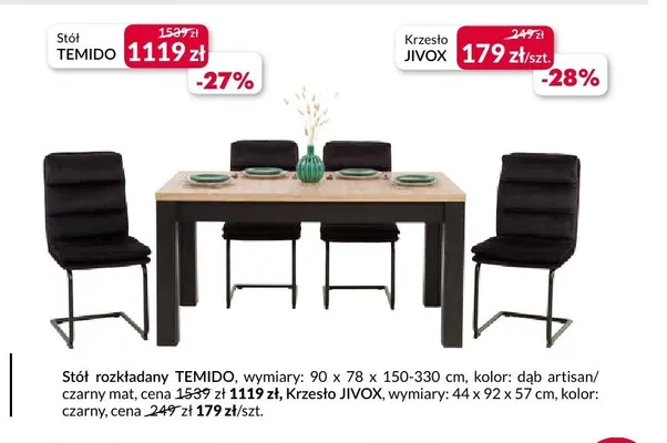 Stół rozkładany Temido promocja w Salony Agata