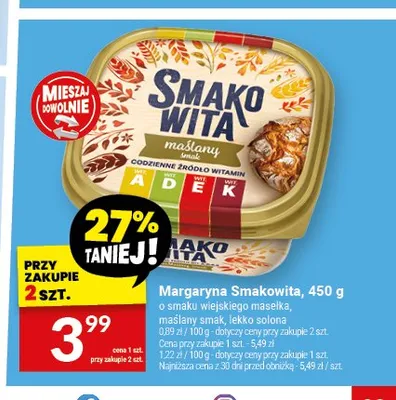 Margaryna Smakowita o smaku wiejskiego masełka promocja w Twój Market