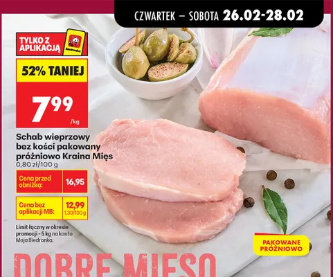 Schab wieprzowy bez kości pakowany próżniowo promocja w Biedronka