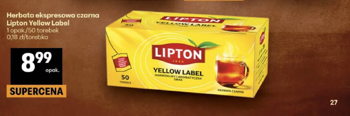 Herbata ekspresowa czarna Lipton Yellow Label promocja w Delikatesy Centrum