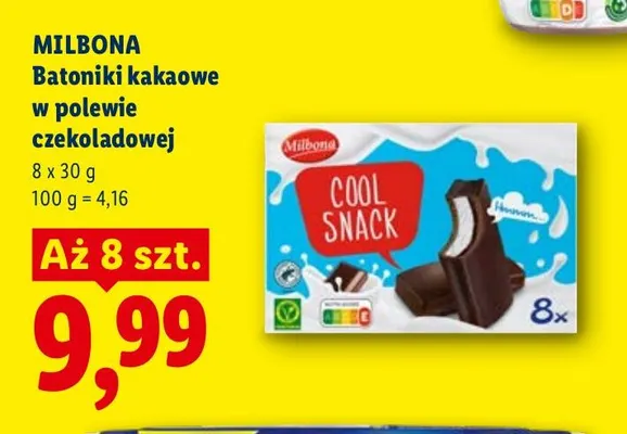 Batoniki kakaowe w polewie czekoladowej Cool Snack Milbona 8-pak promocja w Lidl