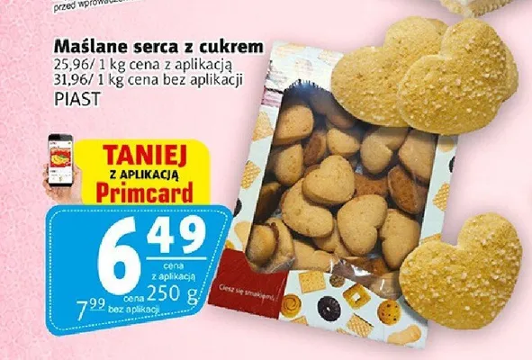 Maślane serca z cukrem PIAST promocja w Prim Market