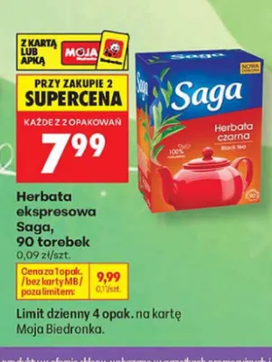 Herbata czarna ekspresowa Saga promocja w Biedronka