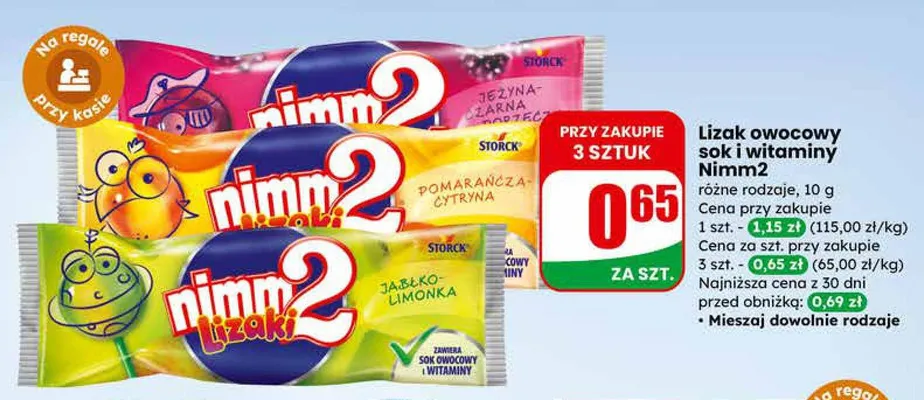 Lizak owocowy sok i witaminy promocja w Dino