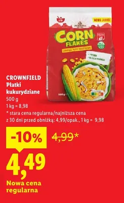 Płatki kukurydziane Crownfield promocja w Lidl