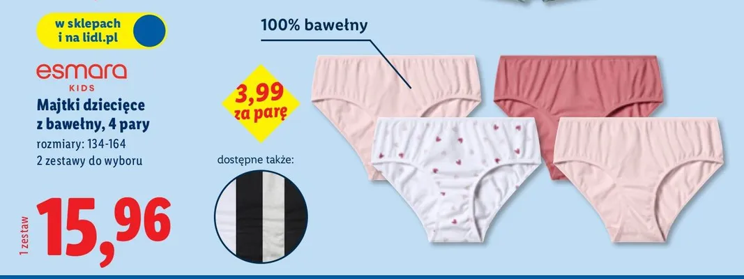 Majtki dziecięce z bawełny Esmara Kids 4 pary promocja w Lidl