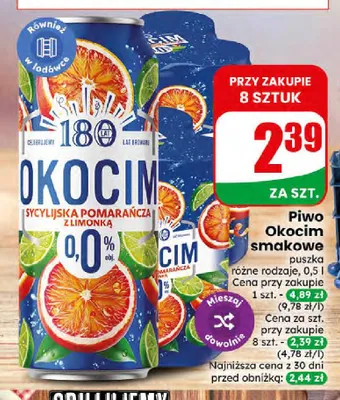 Piwo bezalkoholowe Okocim Sycylijska Pomarańcza z Limonką promocja w Dino