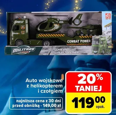 Auto wojskowe z helikopterem i czołgiem promocja w Carrefour