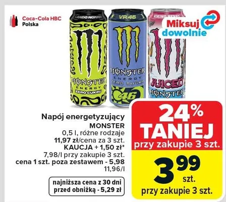 Napój energetyzujący Monster różne rodzaje promocja w Carrefour Market