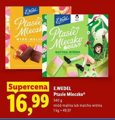 Ptasie mleczko E.Wedel miód-malina lub matcha-wiśnia promocja w Lidl