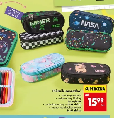 Piórnik-saszetka LOOZZ jedno- lub dwukomorowy promocja w Biedronka