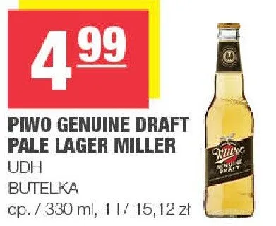 Piwo Genuine Draft Pale Lager Miller promocja w SPAR
