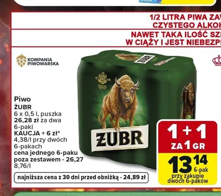 Piwo Żubr 6-pak 500 ml promocja w Carrefour