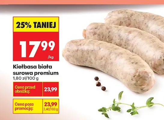 Kiełbasa biała surowa premium promocja w Biedronka